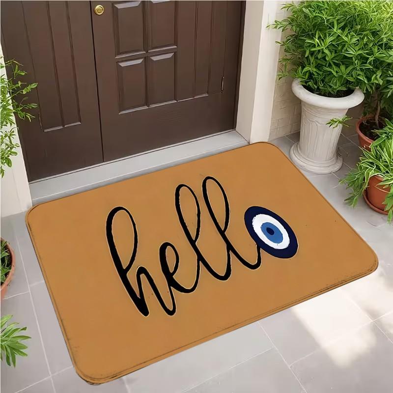 Hamsa Evil Eye Doormat Gold Blue Hand Symbol Star Moon Mystic Protection Home Entrance Mat
