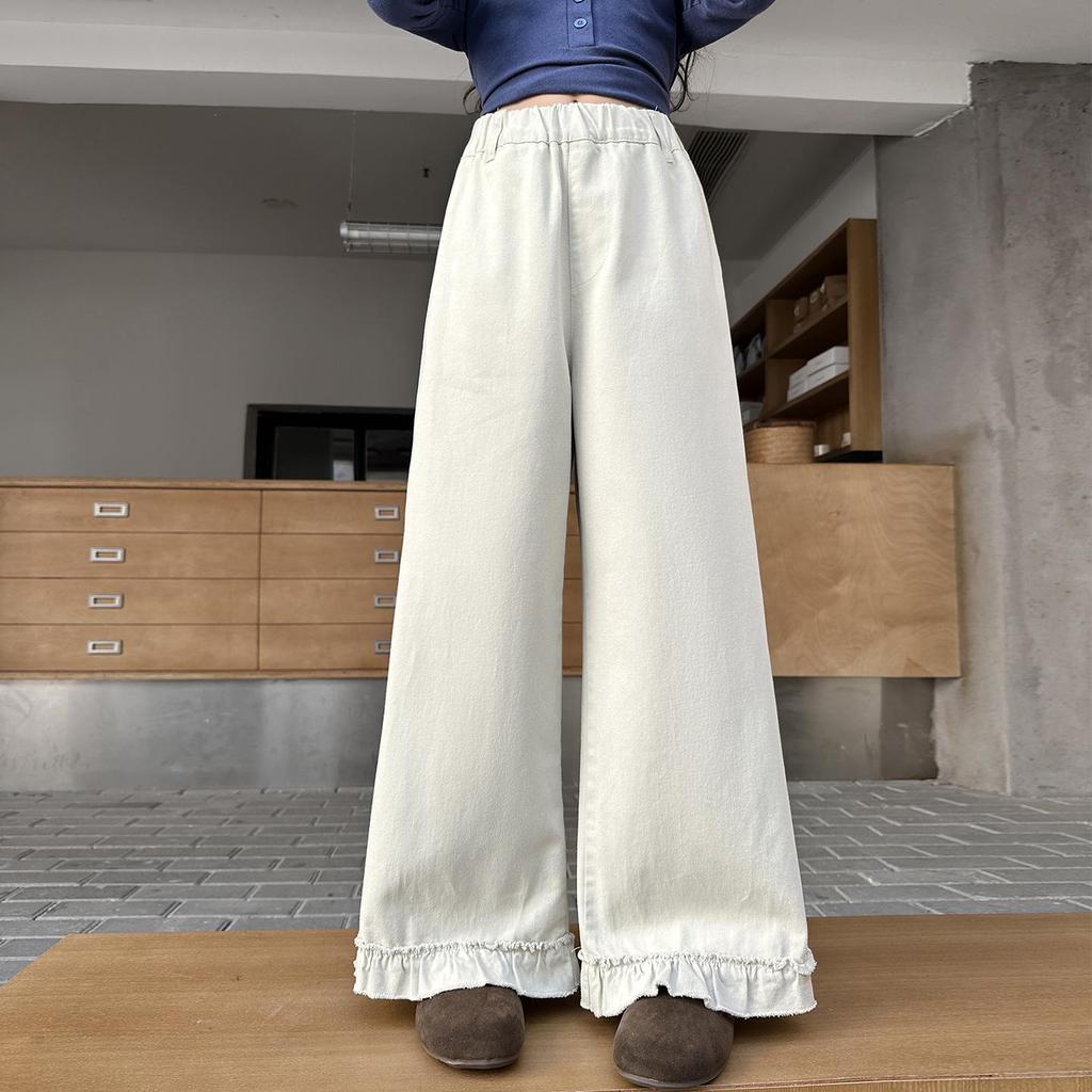 Модные кружевные брюки-палаццо для девочек на весну и осень - Повседневный стиль прямого кроя для девочек среднего и старшего возраста