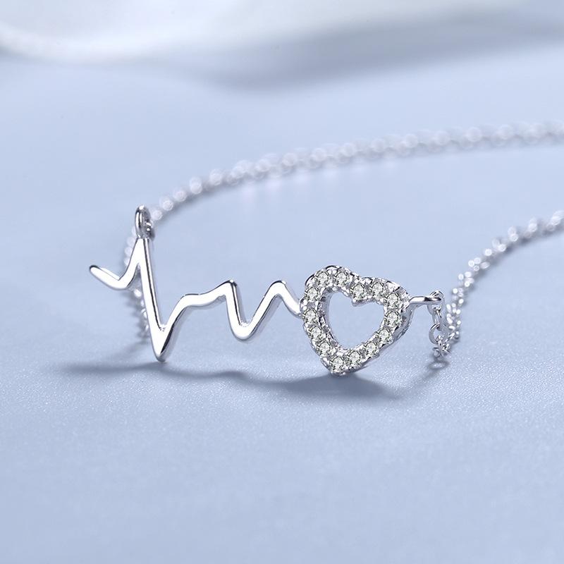 Ожерелье с бьющимся сердцем из стерлингового серебра 925 пробы, модная универсальная цепочка для ЭКГ, женское серебряное ювелирное изделие