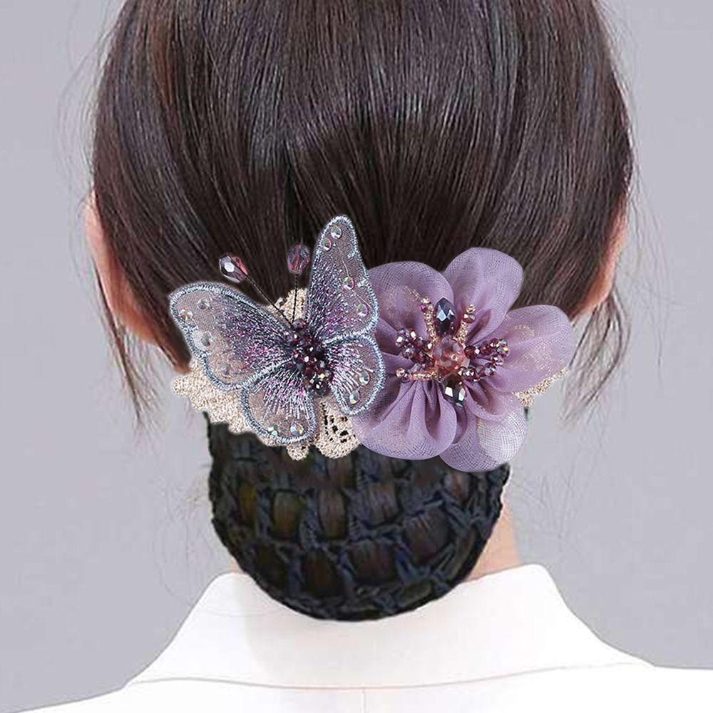 Крючок Женская заколка для волос Цветок Бабочка Зажим-пружина Корейский стиль Головной убор Цветок Сетка для пучка волос Снуд