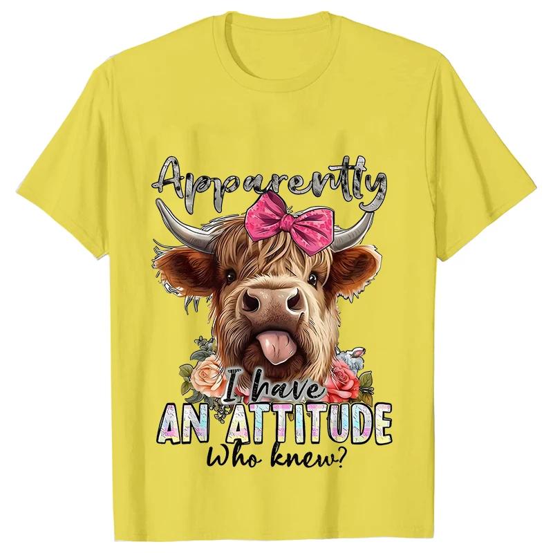 Highland Cow Print TShirts for Women Attitude Design Female Tshirts Short Sleeve Oneck T Shirt Funny Cartoon Clothes Women