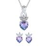 Cubic Zirconia Crown Infinity Blue Purple Mystic Rainbow Heart Shape CZ Stud Earrings Necklace Pendant Jewelry Set for Sterling "AAA Women. .925