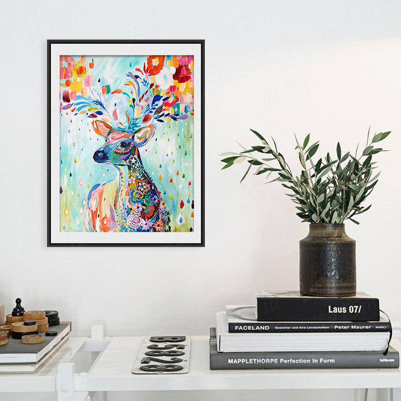 Round Rhinestone Diamond Embroidery Colorful Deer 5d Diy Diamond Painting Handicraft Cross Stitch