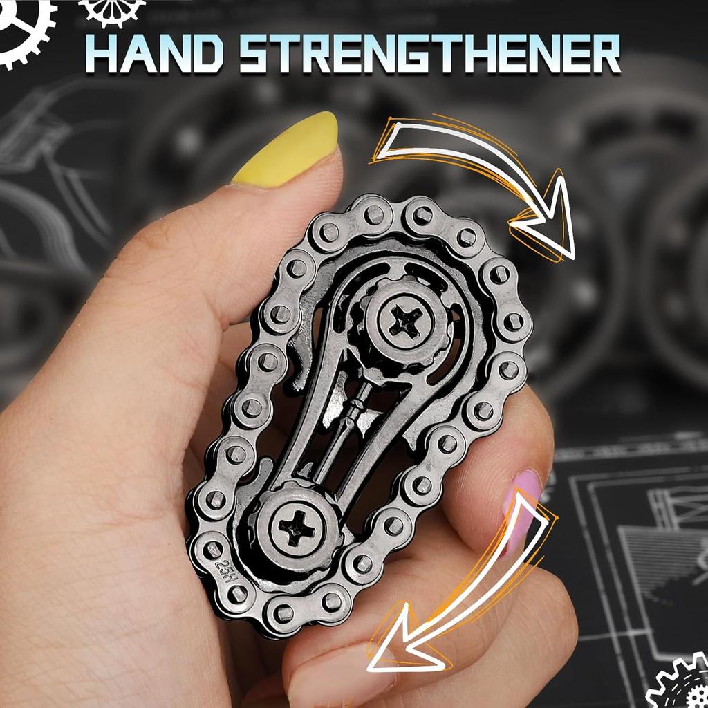 Bike Chain Gear Fidget Spinner for Stress Relief, Metal Sprocket Chain Fidget Toy, Kinetic Desk Novelty Hand Finger Spinner for Anti-Anxiety, Cool Toy