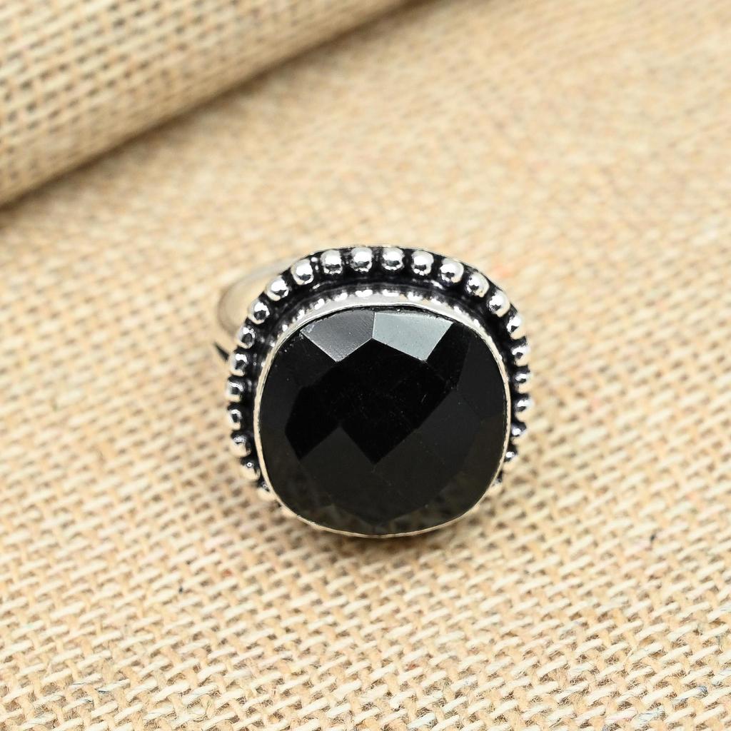 Кольцо из стерлингового серебра 925 пробы с черным драгоценным камнем шпинели ручной работы для женщин
