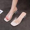 Crystal Slippers Women's New High-heeled Transparent Non-slip Thick-heeled Cool Slippers One-word Drag