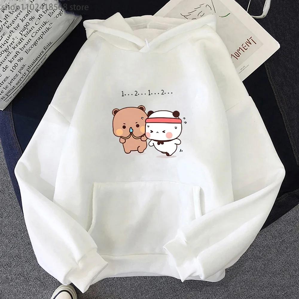 Женская толстовка Kawaii с пандой, милая парная толстовка Bubu и Dudu занимаются спортом, топы для девочек, длинный рукав, карманная одежда
