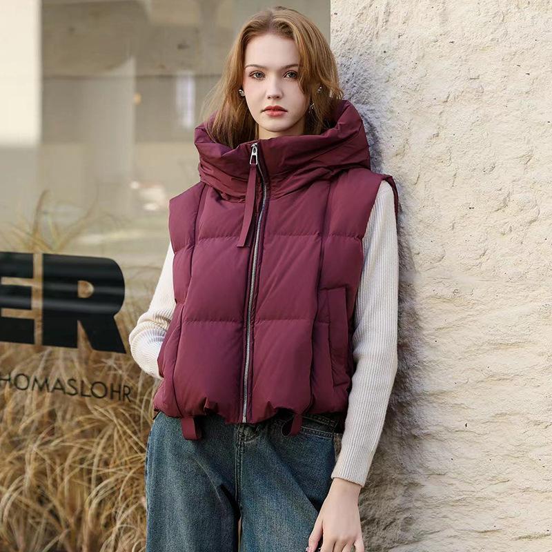 Tide brand 90 белый утиный пуховый жилет женский 2024 осень-зима модный воротник-стойка утолщенный повседневный жилет-лента tide