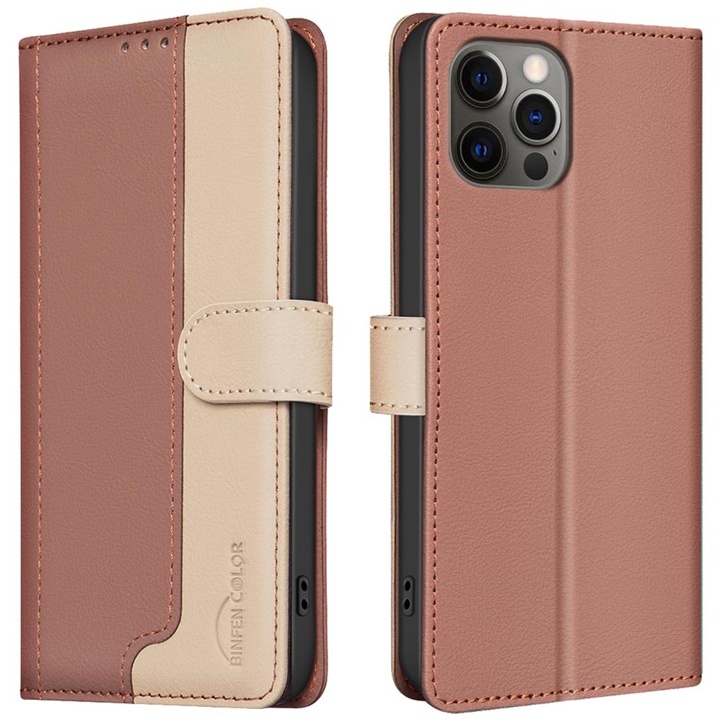 Для iPhone 14 Pro Max Кожаный чехол Сращивание цветов Подставка Чехол для телефона