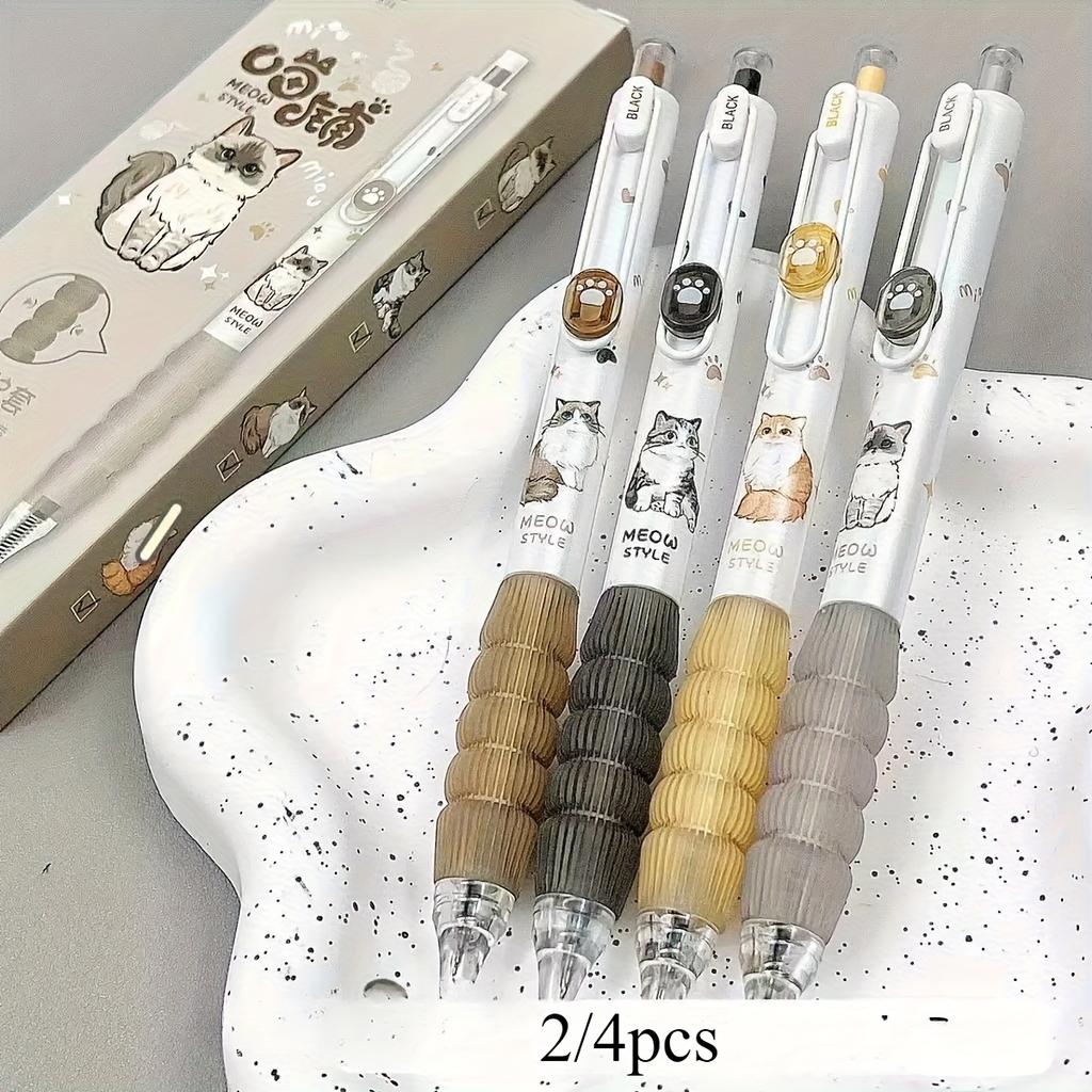 Набор из 4 штук Гелевая ручка 0,5 мм Черный кот Водная ручка Нажимная ручка ST наконечник Быстросохнущая Экзамен Штриховка Учеба