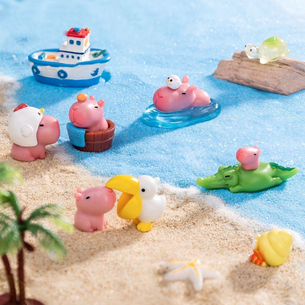 Смола Мультяшная Статуэтка Капибары DIY Аксессуары Миниатюрные Фигурки Капибары Офис Дом Микро Ландшафт Мини Животные Фигурка