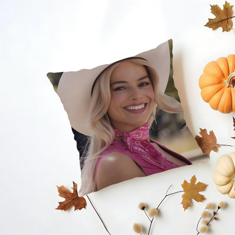 MMargot Robbie Cushion Cover Washable Linen Pillowcase Soft for Daily Sofa Bed Home Room Decor