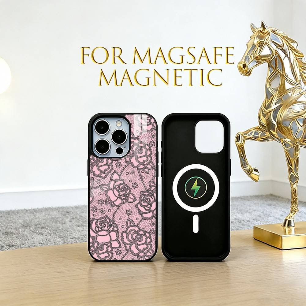 Винтажный Кружевной Чехол Для Телефона Для iPhone17,16,15,14,13,12,11 Plus,Pro Магнитный Для Magsafe Беспроводной Зарядки