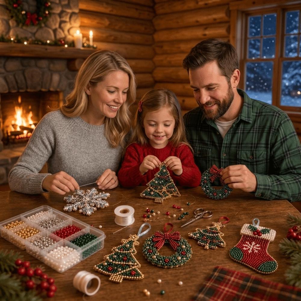 3D Beaded Christmas Bead Ornament Kit Snowflake Christmas Tree Hanging Pendant Holiday Activity