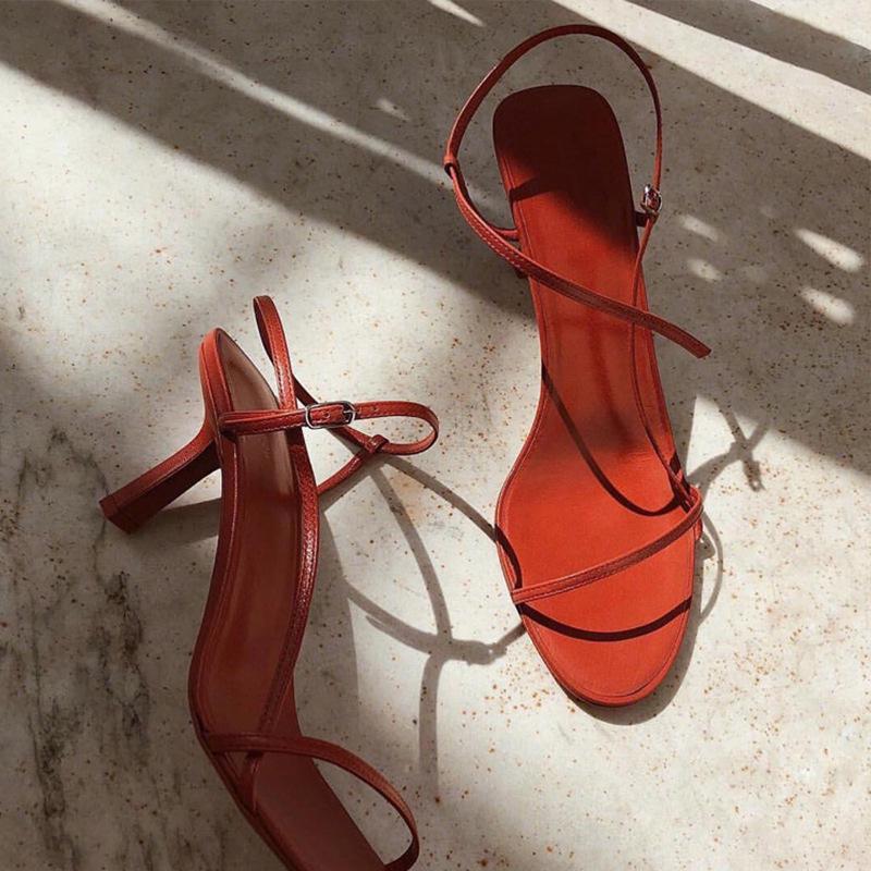 Elegant French Thin-Strap Sandals: Women's Summer 2022 Open-Toe High Heels with One-Word Buckle
