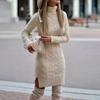 Autumn Winter Women's Knitted Wrap Hip Skirt High Neck Warm and Thickened Elegant Knitted Sweater Long Sleeve Dress