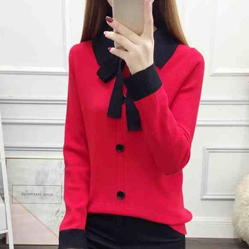 Осенне-зимний вязаный свитер, женская рубашка с тонким кукольным воротником, топы с длинными рукавами, женский свободный свитер