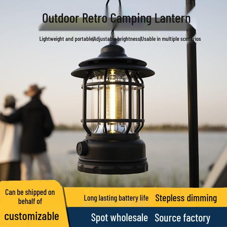 Waterproof Retro Portable Lantern with Type-C Charging for Camping