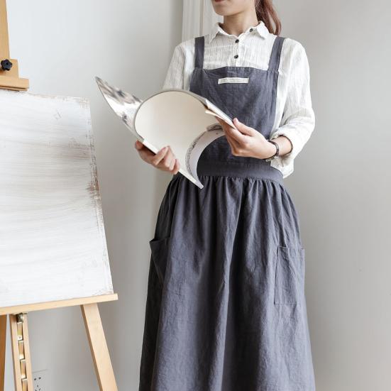 Женщины Мужчины Работа Кухня Цветок Кофейня Сплошной Цвет Мягкий Постиранный Хлопок Фартук Продажа Товаров