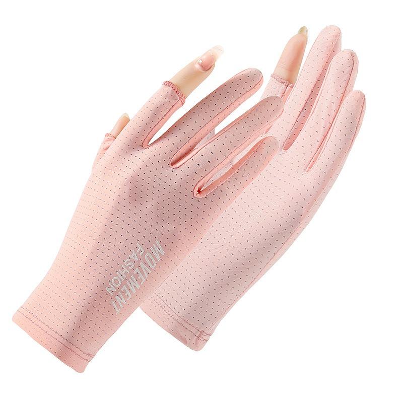 Women's Sunscreen Gloves Summer Outdoor Cycling Sports Driving Thin Ice Silk Sunshade Breathable Two-finger Fishing Gloves