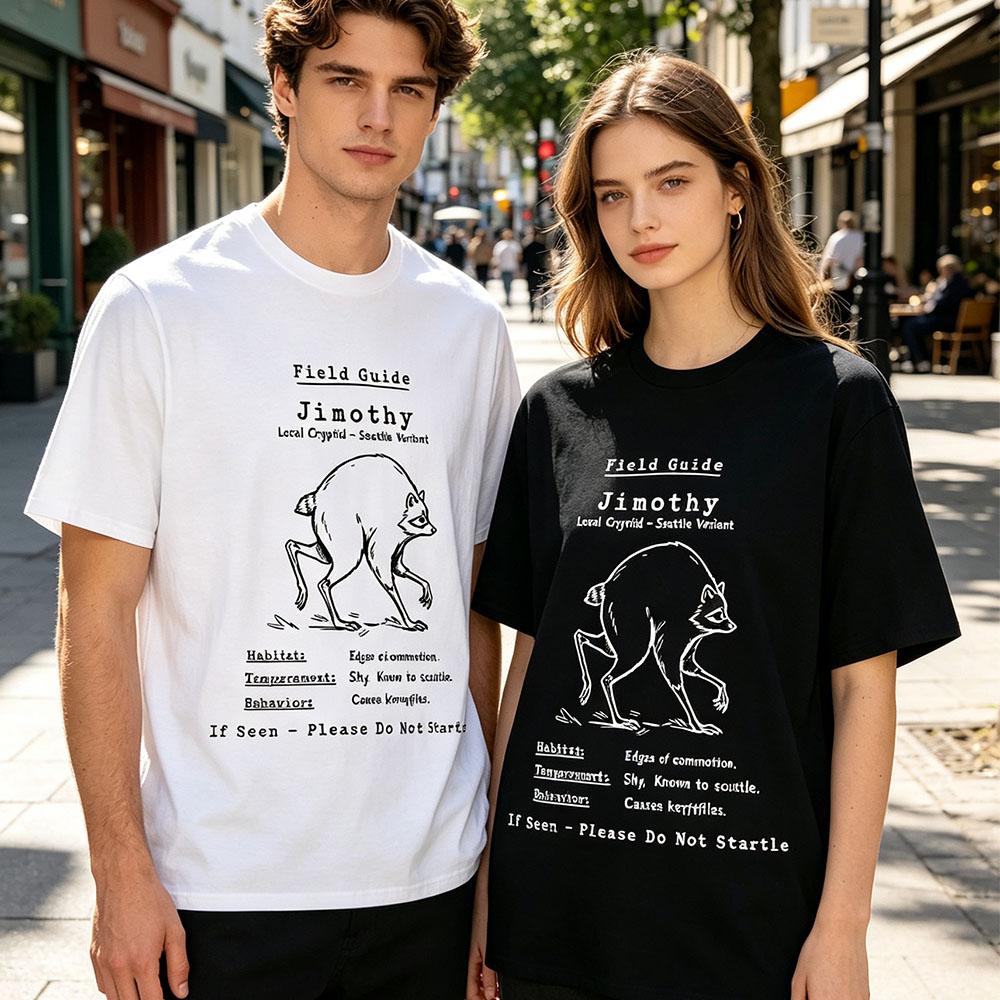 Jimothy Cryptid Raccoon Field Guide Shirt Vintage Seattle Funny Animal Meme Graphic Tee Streetwear Unisex Cotton Soft Male Tops