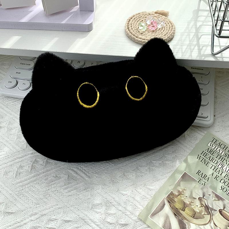 Простота Черный плюшевый пенал для кошек Пенал для карандашей Вместительная сумка для хранения канцелярских принадлежностей Школьная сумка для хранения косметики