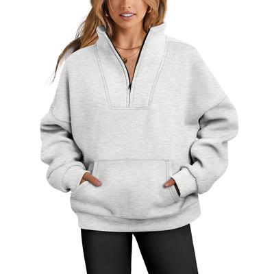 Женская модная повседневная однотонная толстовка с длинным рукавом и воротником-стойкой с карманом на молнии