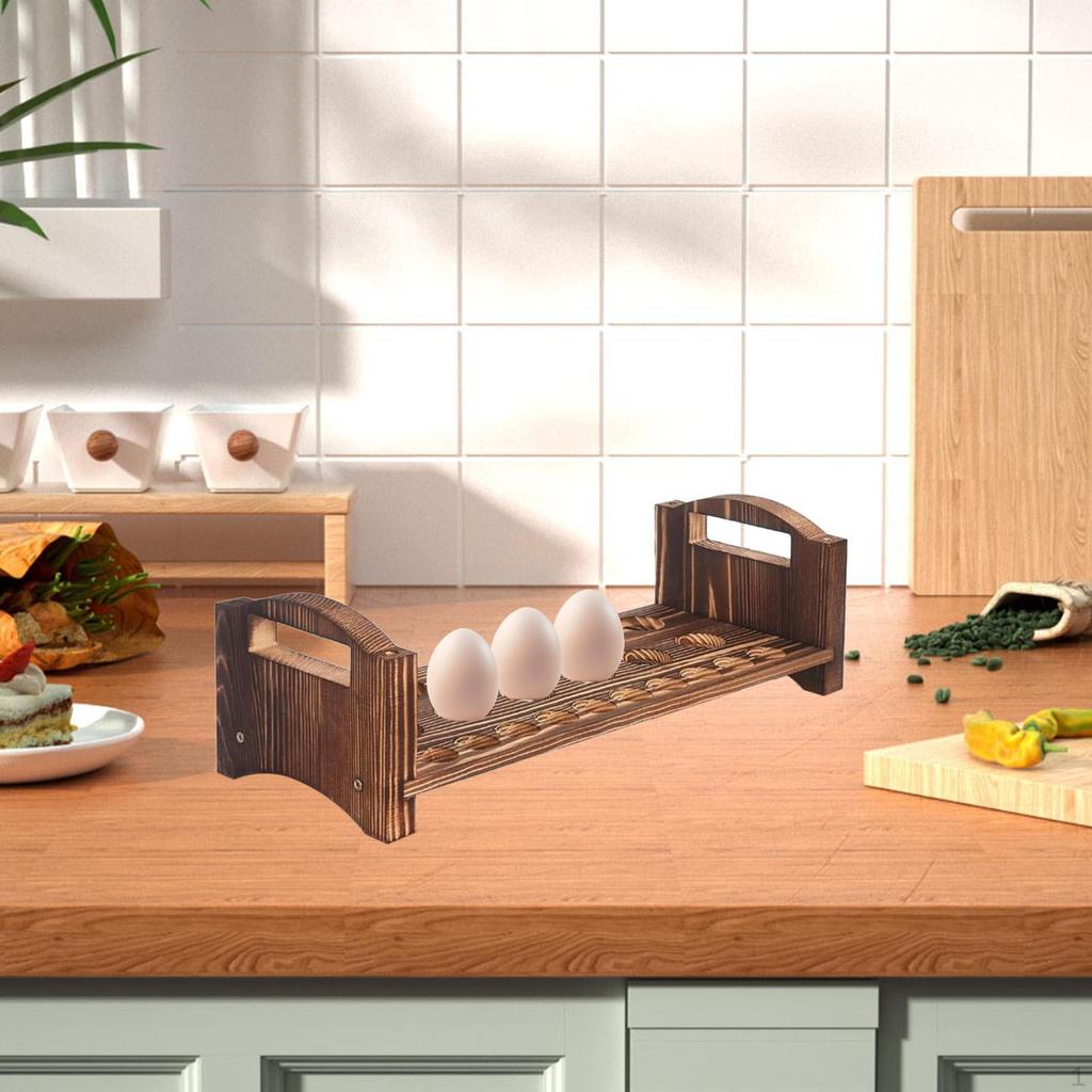 Wood Egg Holder Display Stand Easter Eggs Shelf Reusable Organizer, Storage Rack for Freezers