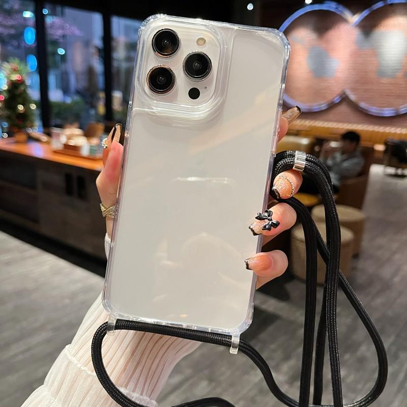 Прозрачный чехол со ремешком для 17 16 15 13 12 11 14 Pro Max Mini XR X XS Max Plus Air, шнурок-цепочка через плечо, пластиковая акриловая крышка
