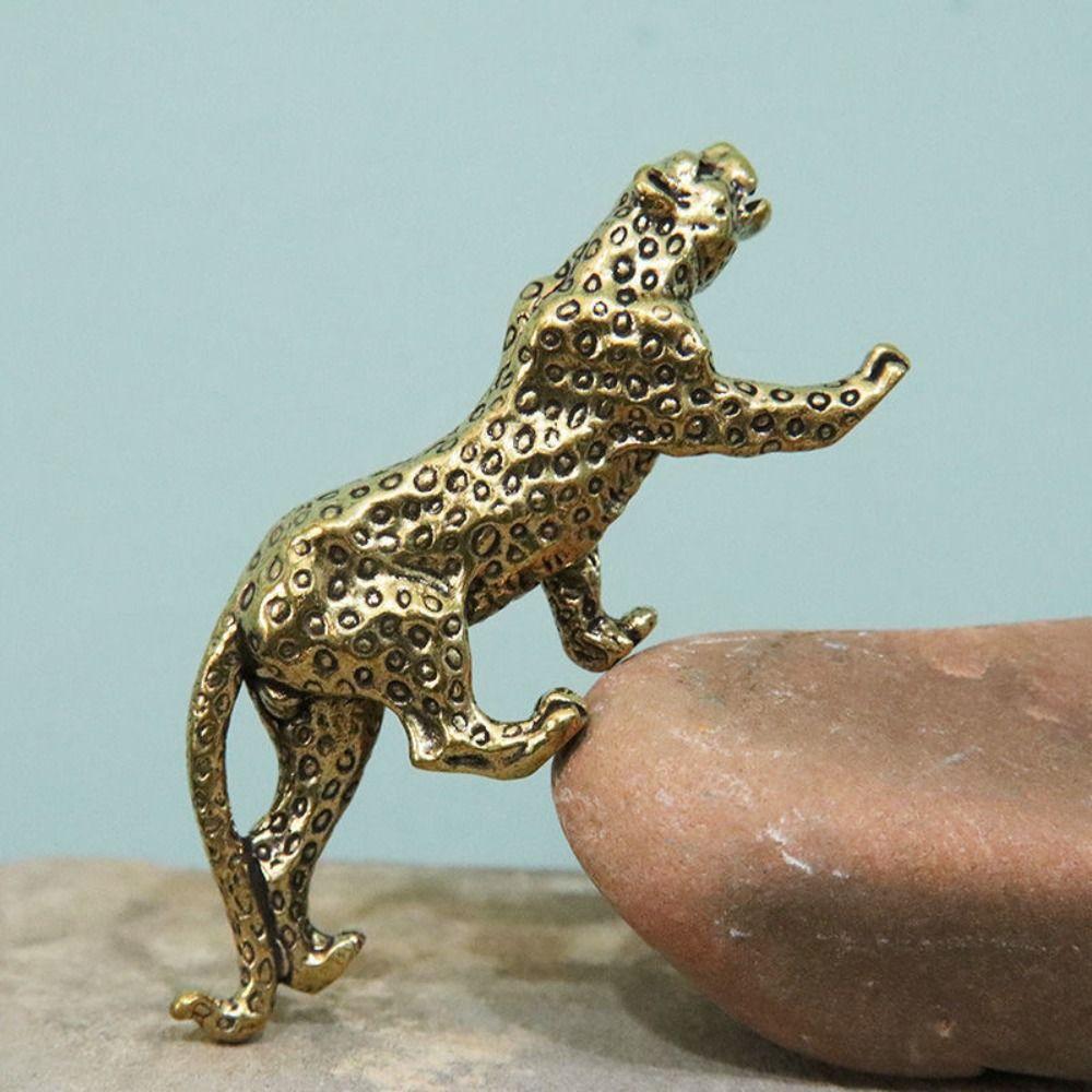 Lucky Animal Cheetah Small Statue Brass Brass Leopard Miniatures Leopard Figurines  Tea Pet