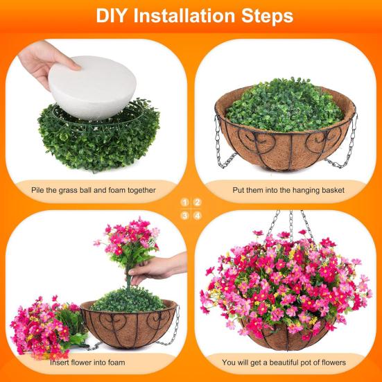 Искусственная подвесная корзина с цветами, УФ-стойкая, для улицы, Цветы из искусственного шелка, Эвкалипт в корзине для крыльца, патио, балкона