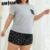 GMXIA Пижама большого размера, женские модели, летняя, увеличенная, свободная, повседневная, с короткими рукавами, шорты, домашний костюм