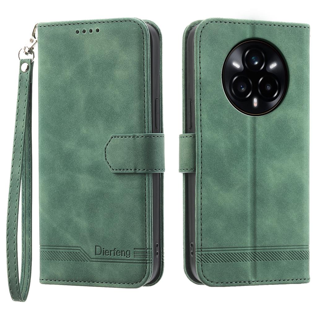 DIERFENG DF-03 Кожаный чехол с тиснением линий для Realme 14 Pro 5G, чехол-кошелек для телефона