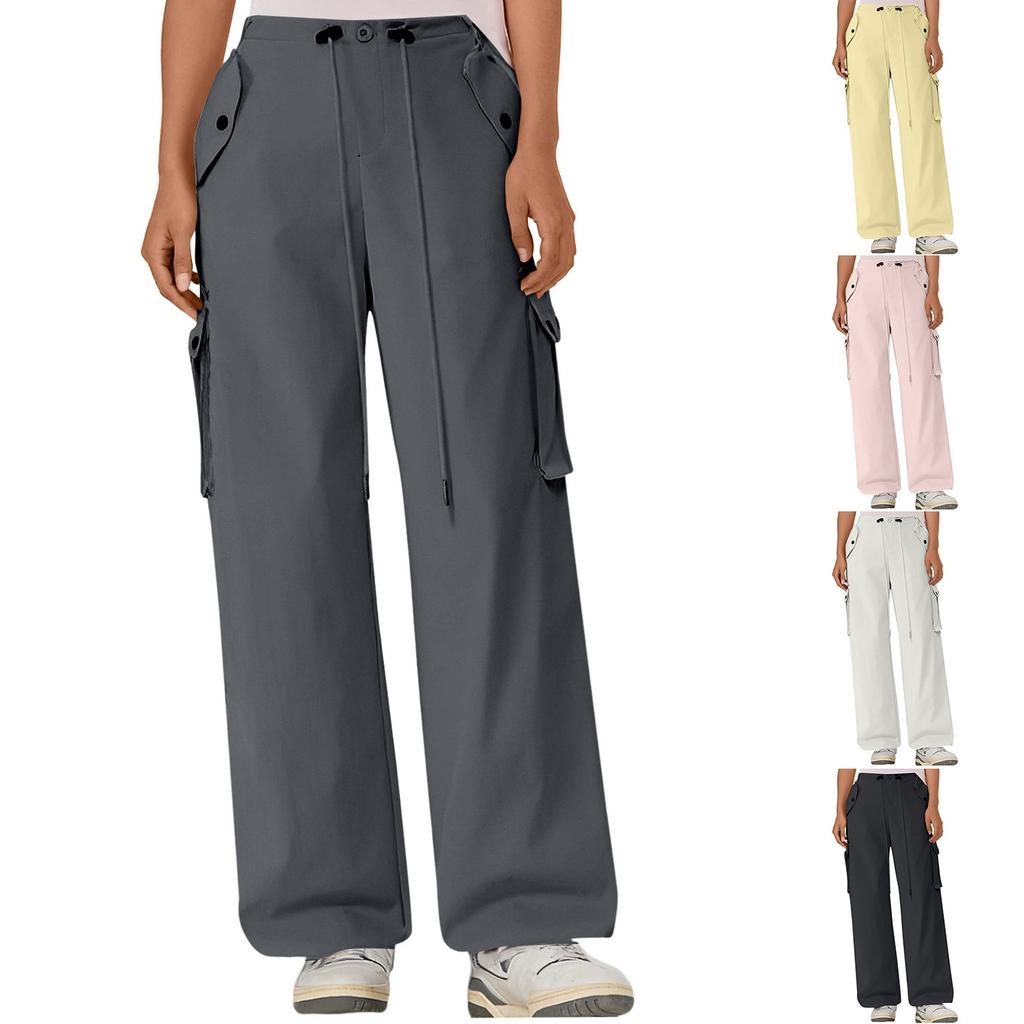 Women's Multi Pocket Straight Tube Slimming, Wide Leg Mopping, Solid Color Pants