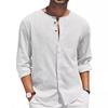 Foreign Trade Men's Cotton and Linen Shirt Long-sleeved T-shirt Button-neck Casual Beach Shirt