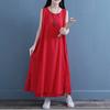 Хлопково-льняной жилет-юбка 2025 лето новый фанат однотонное двухслойное платье большой размер свободный темперамент длинная юбка