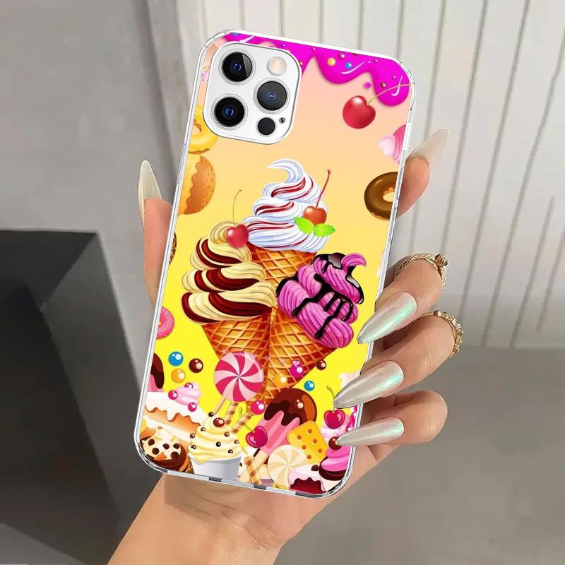 Чехол для телефона Macaron Ice Cream Cake Doughnut для Iphone 17 Air 16 15 Plus 14 13 Mini 12 11 Pro Max 16E 7 8 SE 2020 Мягкий Funda Prin