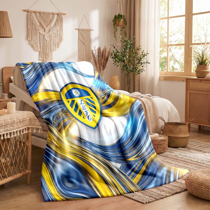 Leeds United Football Print Flannel Blanket Soft Warm Sofa Bed Throw Blanket For Home Office Bedroom