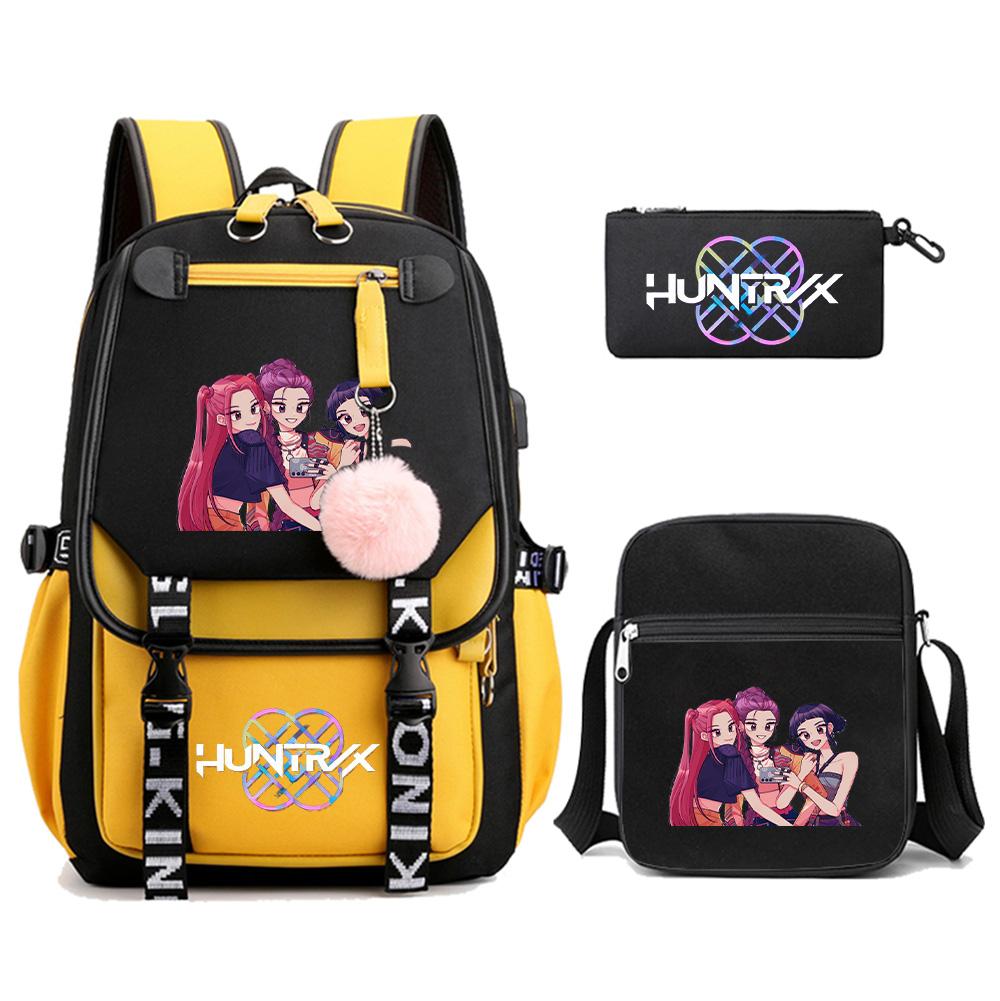 3Pcs/set Anime Cute Kpop Demon Hunters Printed Backpack with Shoulder Bag Pencil Case for Teenager Girl Boy Bookbag Large Capacity Travel Bag Kid Gift