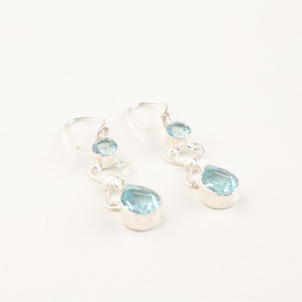 Натуральный голубой топаз, драгоценный камень, ювелирные изделия из серебра 925 пробы, серьги ручной работы 2" EE-156-7