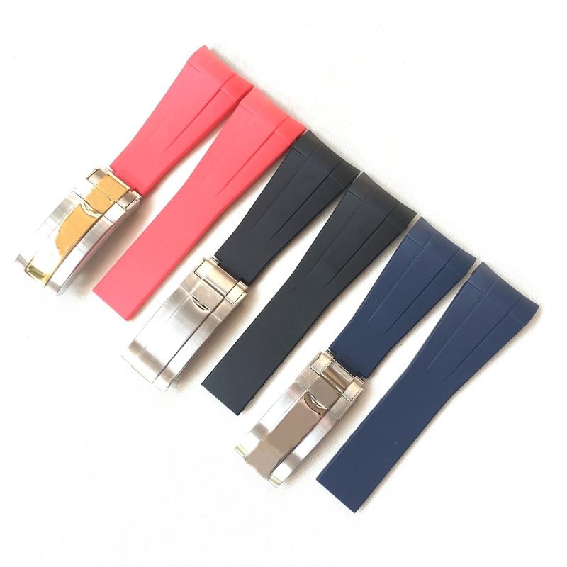22mm Black Blue Red Curved End Soft Silicone Rubber Watchband For RX D-Blue 126660 Sea-Dweller Bracelet Dweller Watch Strap