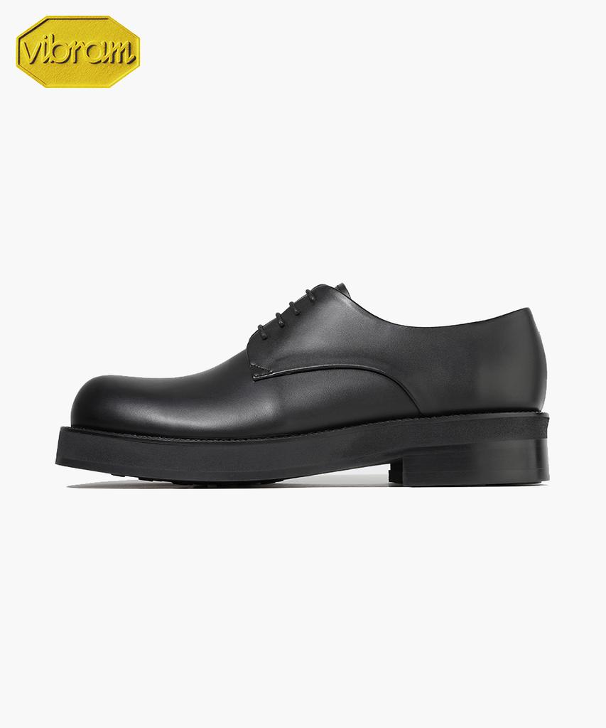 Firenze Atelier [Vibram] Объемный Круглый Носок Скрытый Шов 4см Резиновая Подошва Дерби 1023 [Черный Fg]