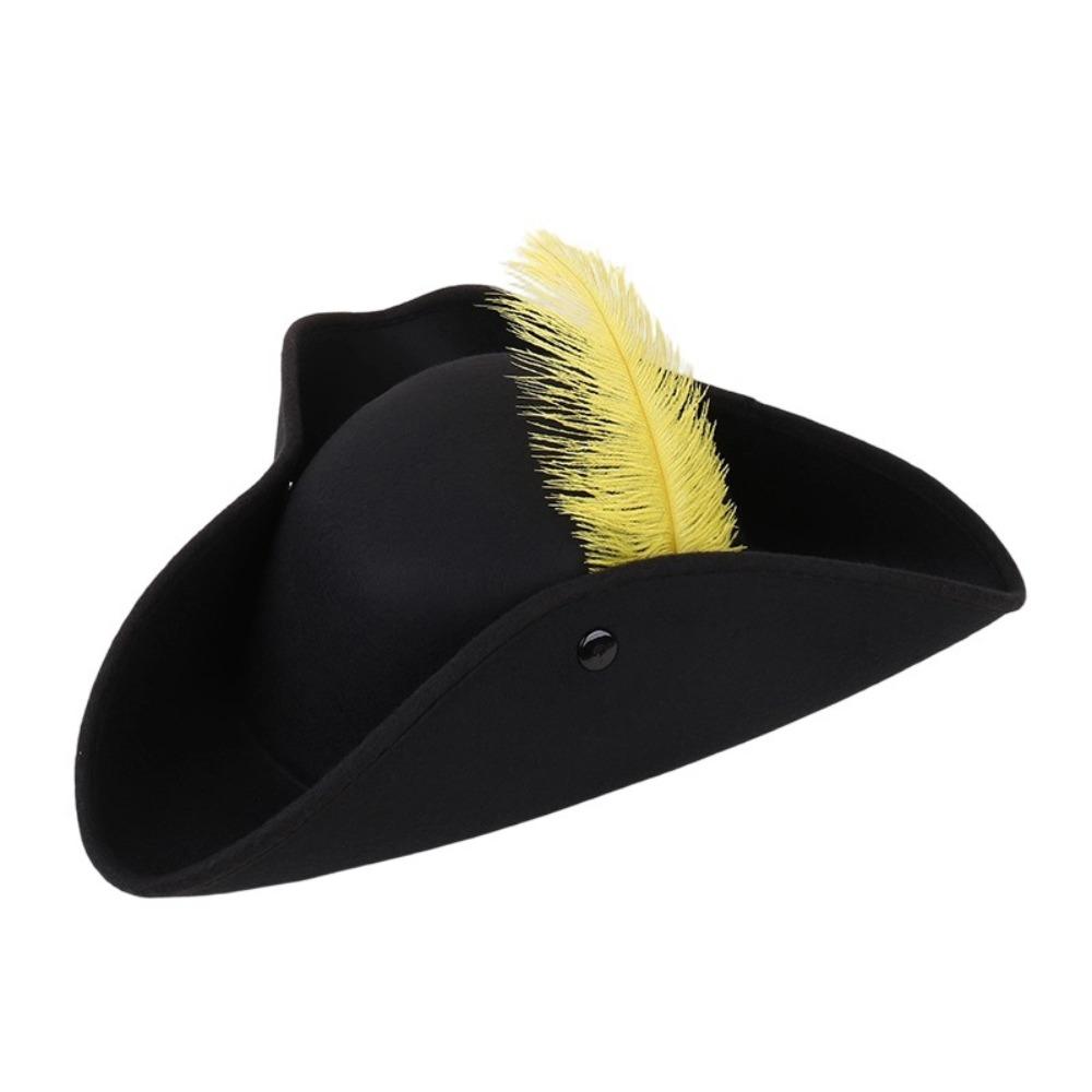 Wide Brim Tricorn Hat Feather Decorated Costume Hat Unisex Fashionable feather hat Halloween Party