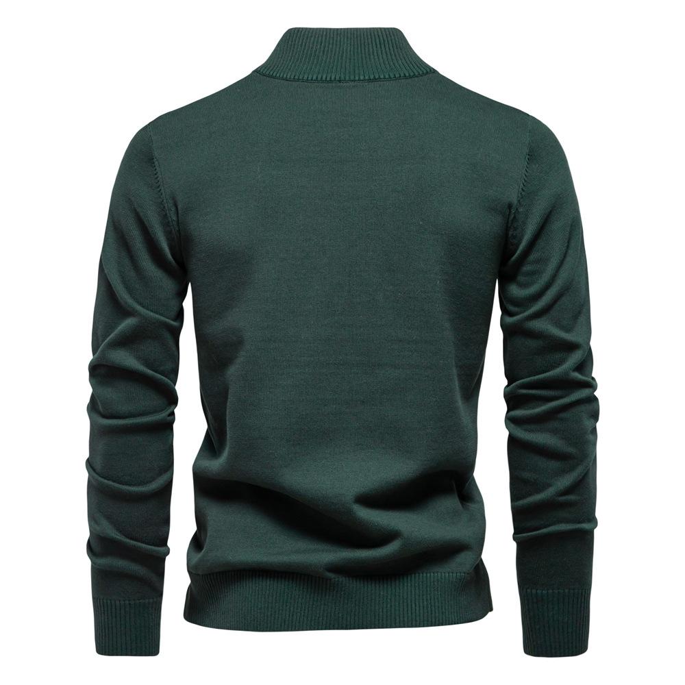 New Solid Color Cotton Sweater Men'S Stand Up Collar Half Zipper Slim Fit Men'S Knitted Sweater Top