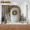 Mocsicka Рождественский Фон для Фотосъемки Дом Новый Год Снег Дверь Елка Украшение Зима Семейный Праздник Вечеринка Фон Обои