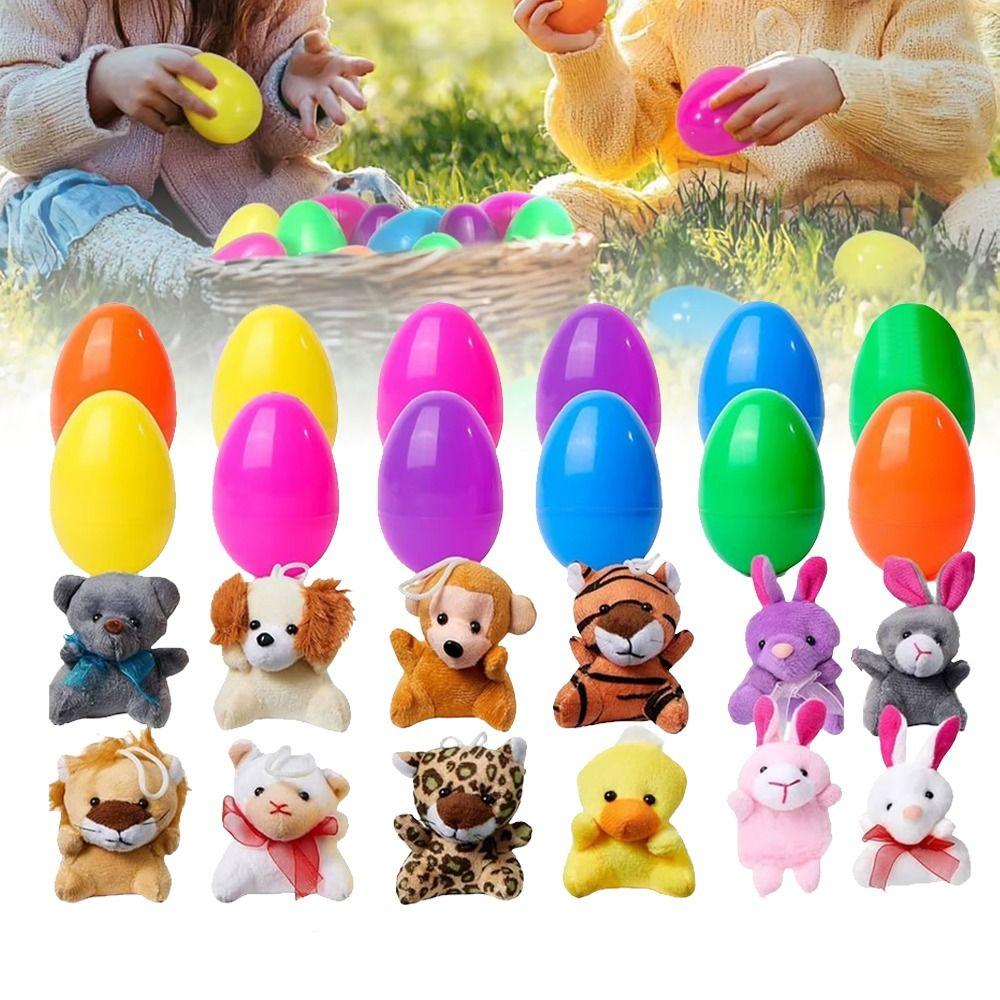 12/24Pcs Mini Filled Easter Eggs with Plush Animal Toys Easter Surprise Eggs Prefilled Easter Eggs