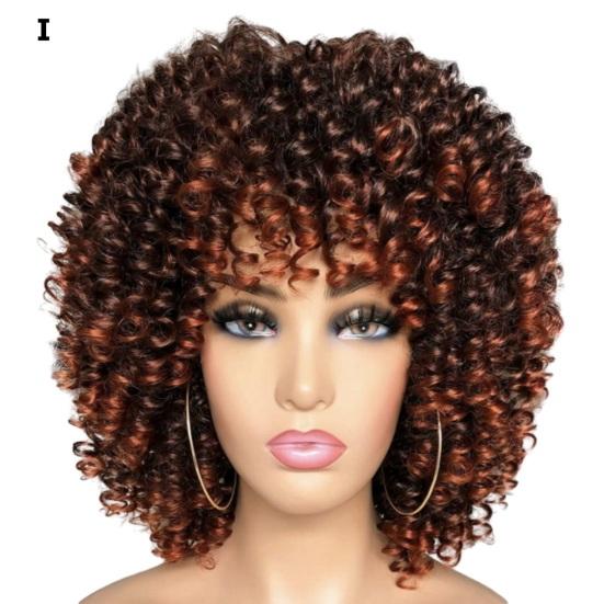 African Women Short Kinky Curly Wigs Silk Hair Natural Look with Bangs High Temperature Wigs Long-Lasting Wear