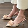 Women's Sandals 2024 Summer Elegant Solid Color Flower Design Slingback High Heels Casual Fashion Pointed Toe Dress Party Shoes