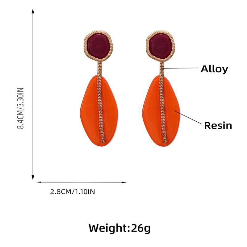 Geometric Resin Earrings Women Bohemian Style Statement Jewelry Alloy With Electroplating White Orange Color