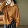 Johnature Vintage Personality Hooded Solid Color Loose Shirts Woman Autumn Casual Long Sleeves Shirts